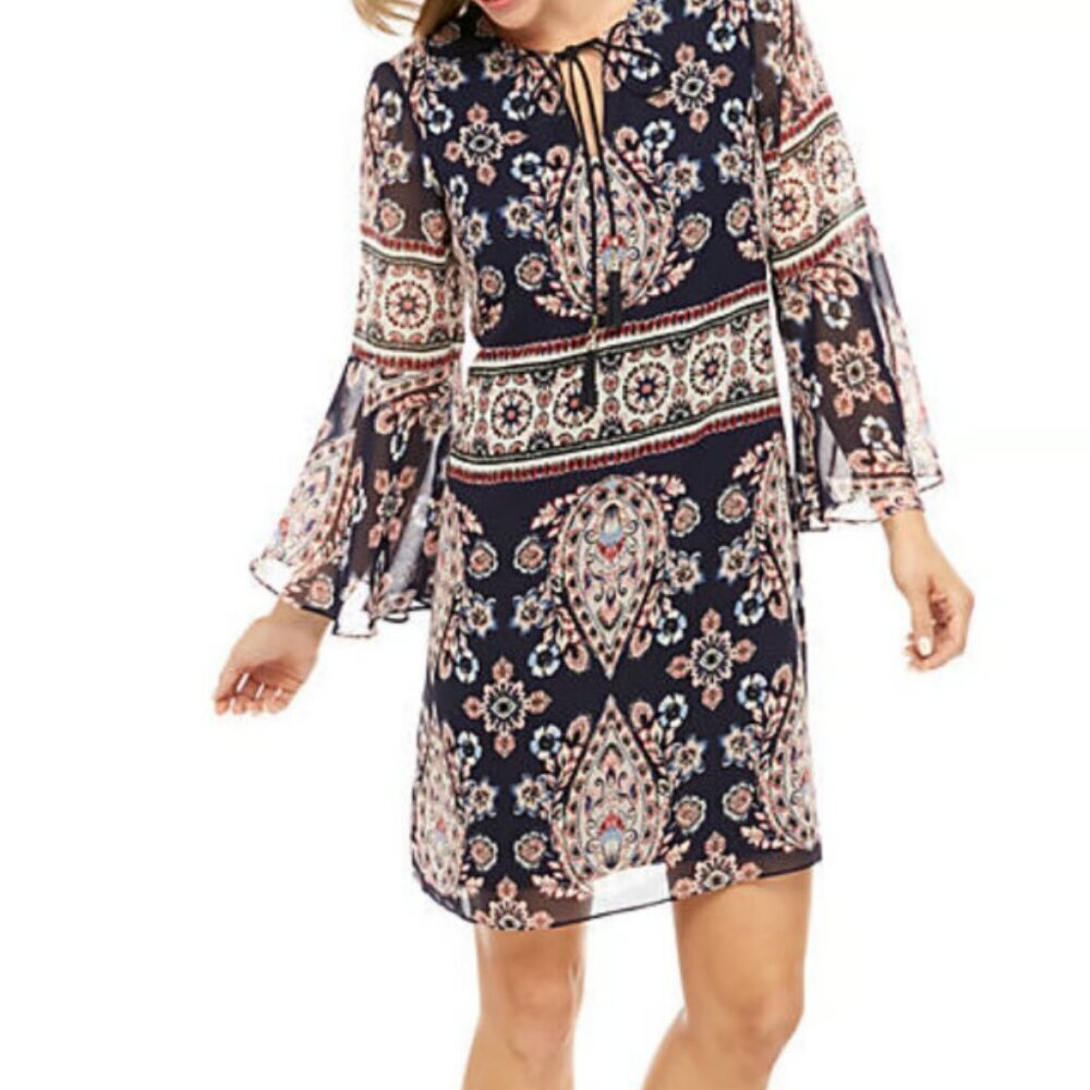 New Vince Camuto Navy‎ Bohemian Flare Sleeve Dress